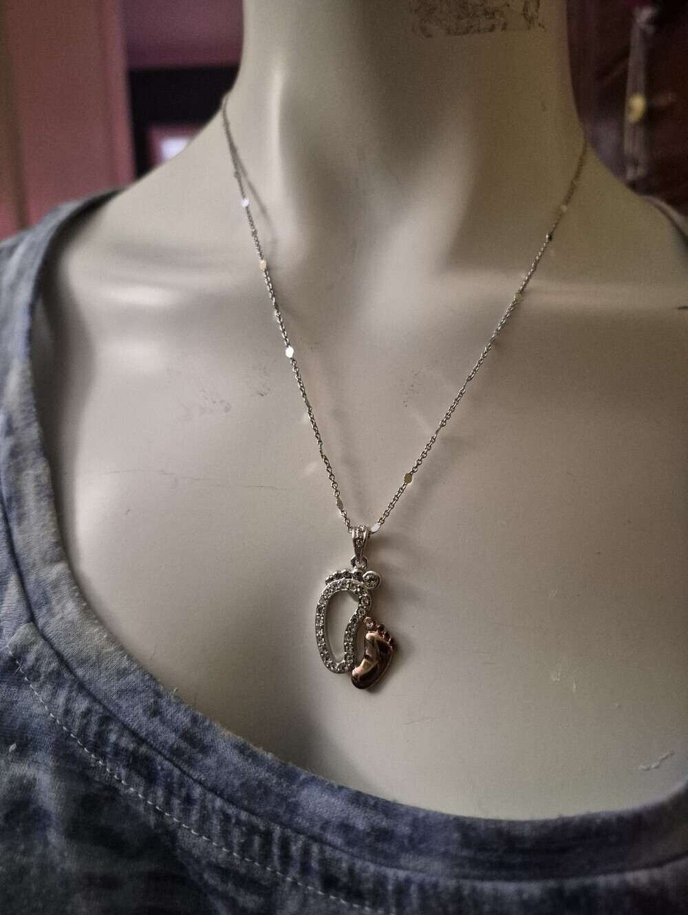 Vintage Fifth Avenue Collection Baby Footprint Pavé Crystal Necklace NWT